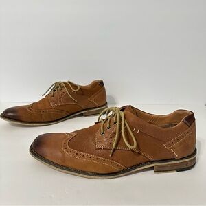 Steve Madden Men Dress Shoes Oxford Tan Wingtip Lace-Up Brown Leather Brogue 10